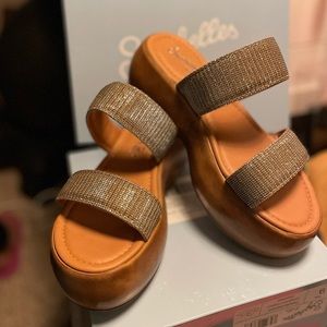 Seychelles Womens Metallic Double Strap Platform Slide Sandals Silver Size 9